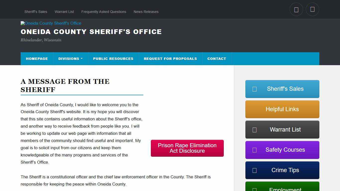 Oneida County Sheriff's Office – Rhinelander, Wisconsin