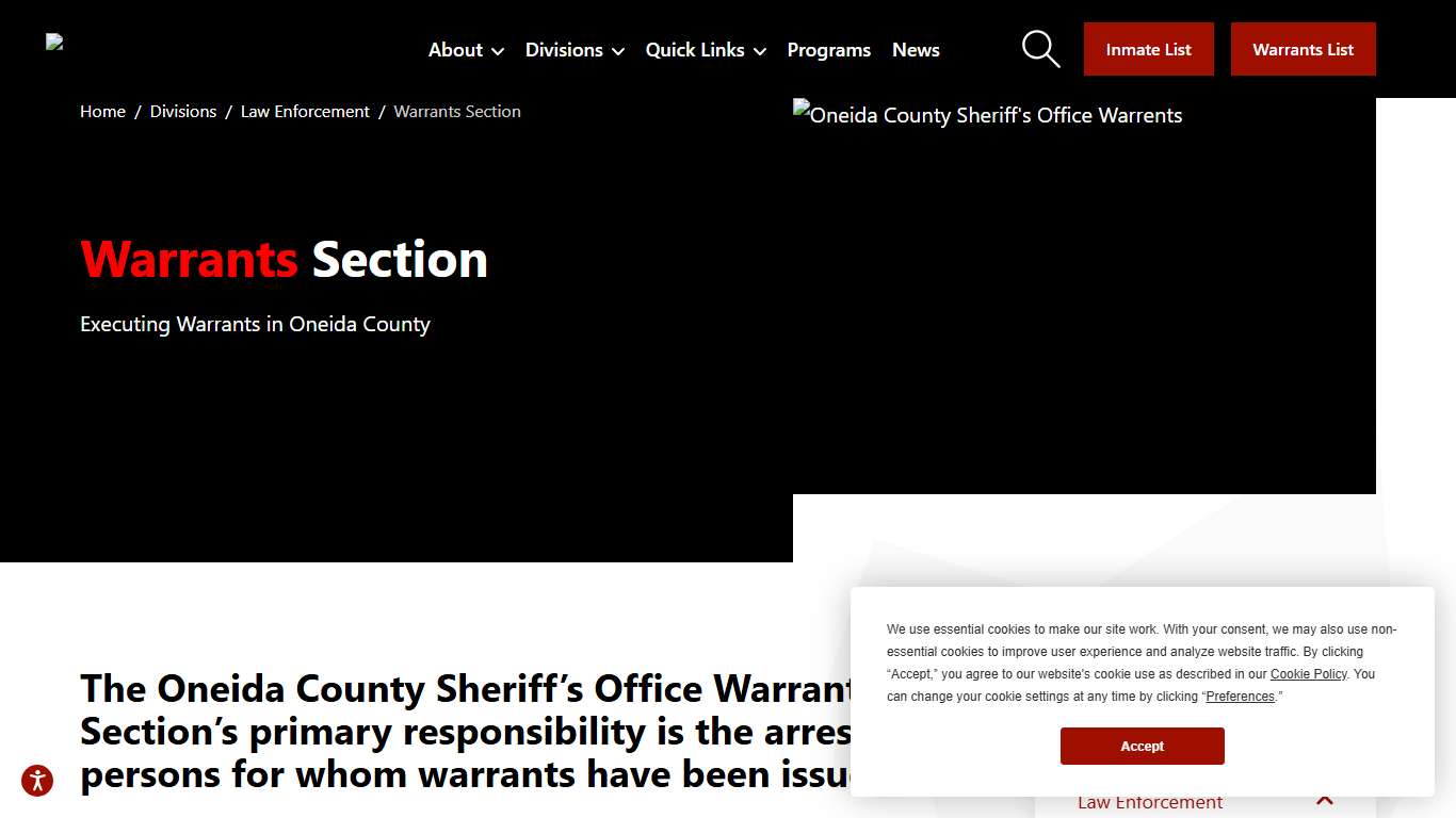 Warrants Section: Oneida County Sheriff's Enforcement Oneida County Sheriff's Office